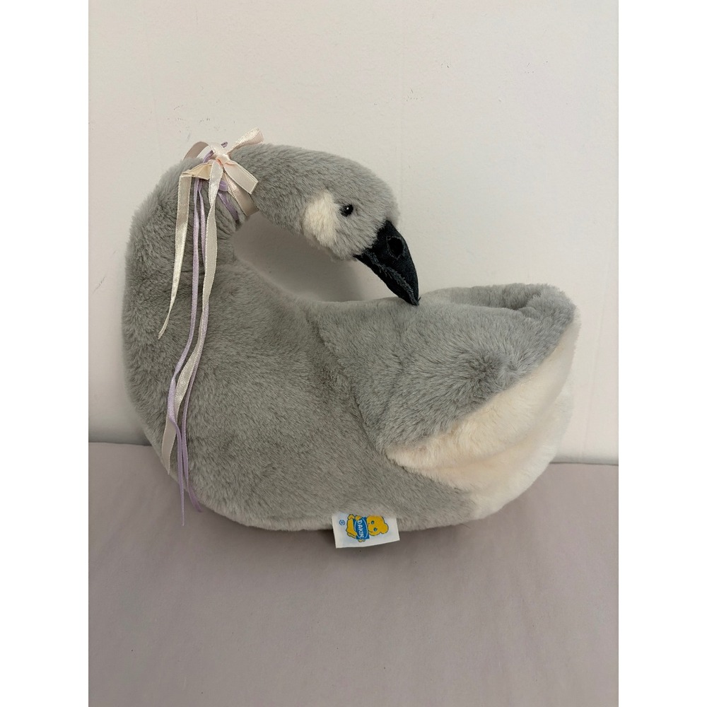 Dakin Swan Plush Collectible Unisex Grey Vintage Stuffed Animal Ribbon